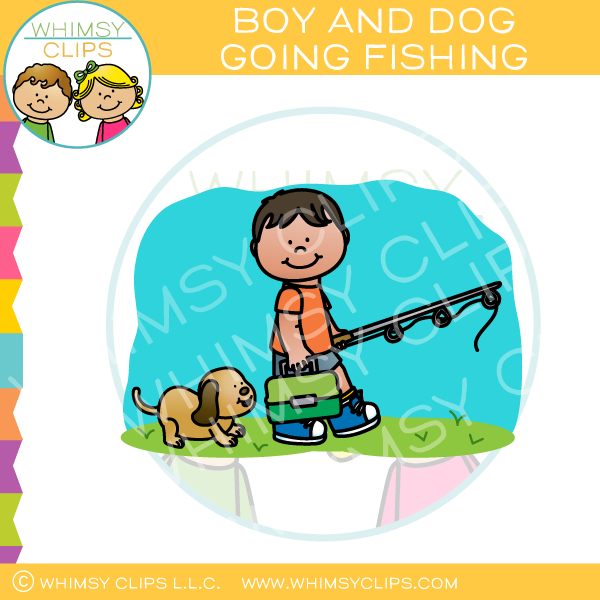 Boy and Dog Going Fishing Clip Art – Whimsy Clips