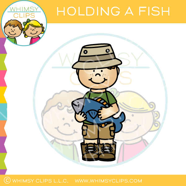Boy Holding a Fish Clip Art