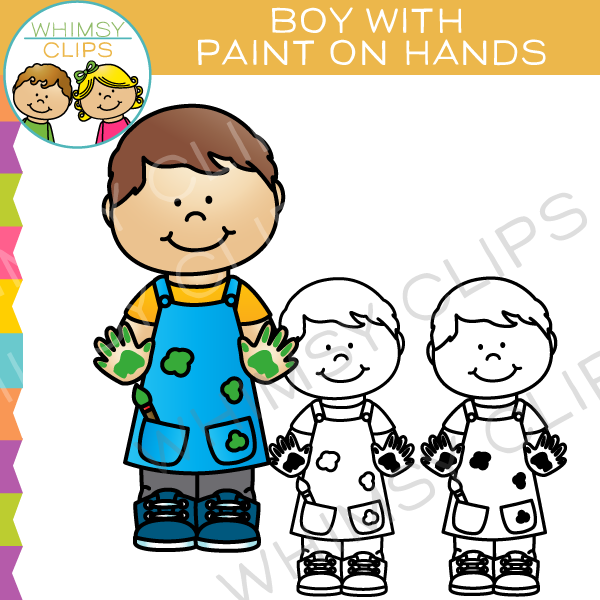 Boy with Paint on Hands Clip Art