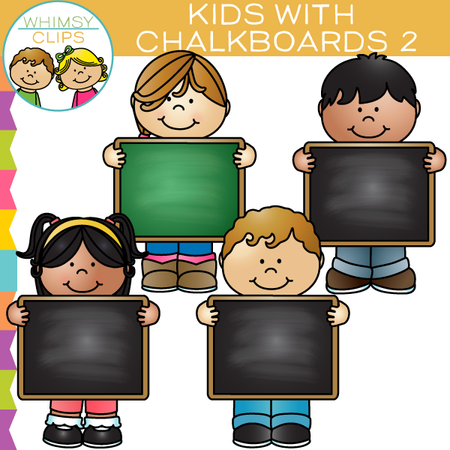 Kids with Chalkboards Clip Art - Set Two