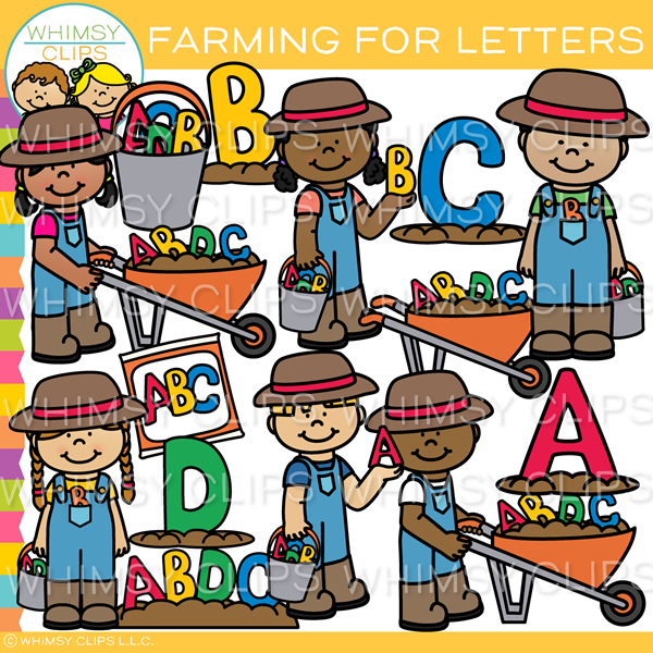 Kids Letter Farming Clip Art