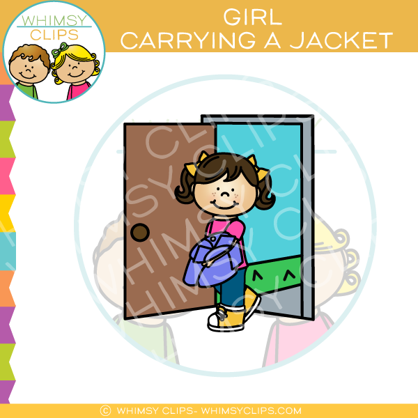 Girl Carrying a Jacket Clip Art
