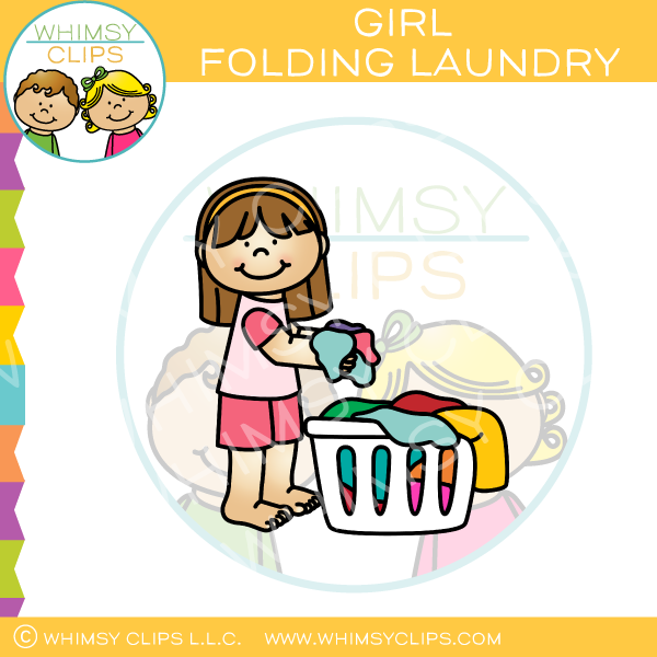 Girl Putting Laundry in Basket Clip Art Whimsy Clips