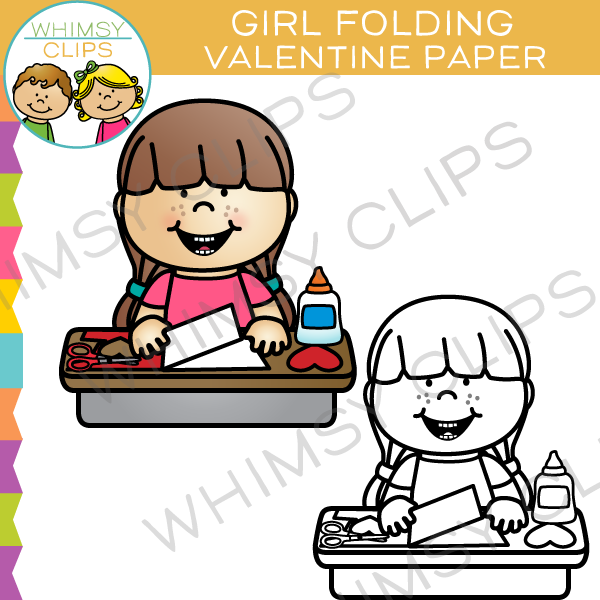 Girl Folding Valentine's Day Paper Clip Art