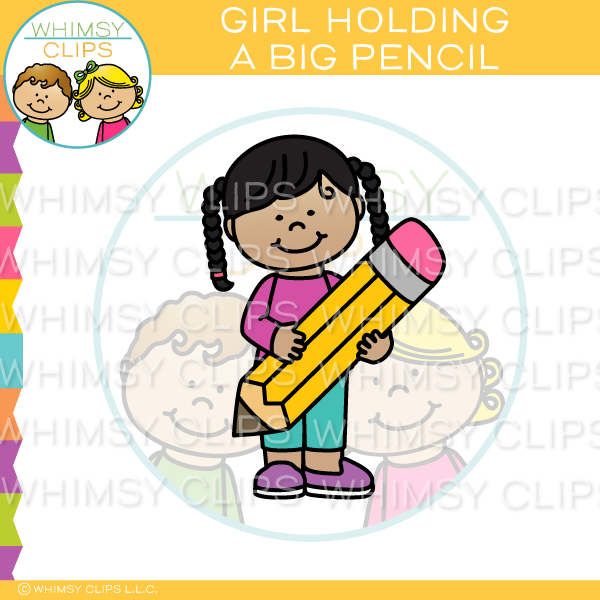 Girl Holding A Big Pencil Clip Art