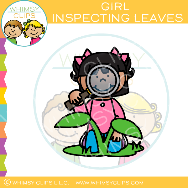 Girl Inspecting Leaves Clip Art