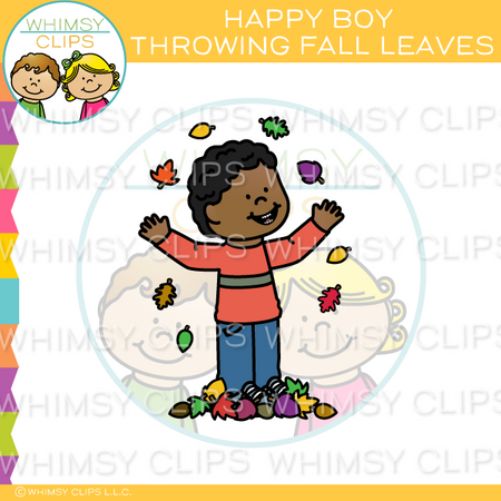 Happy Boy Throwing Fall Leaves Clip Art