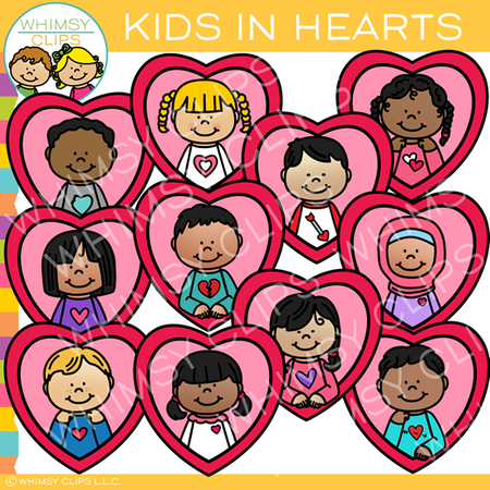 Kids in Hearts Valentine Clip Art