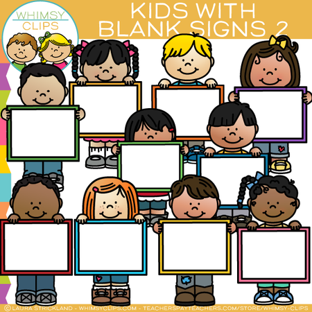 Kids Holding Blank Signs Clip Art - Set Two