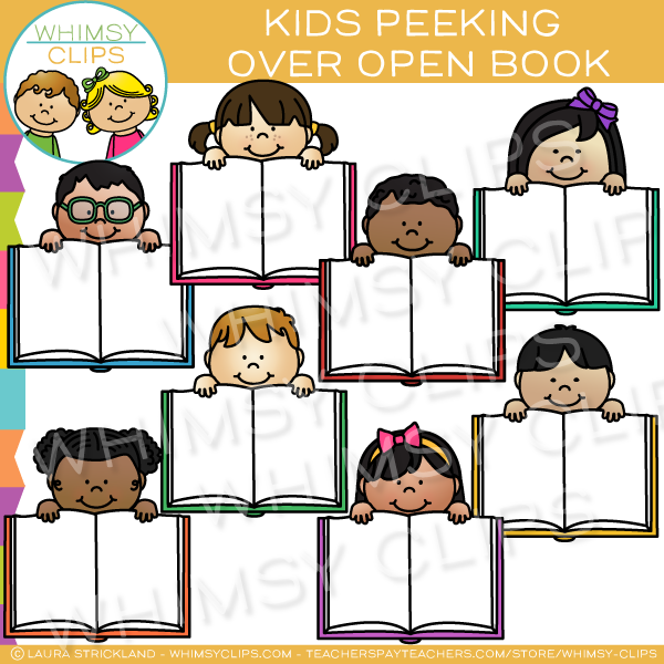 Kids Peeking Over Open Books Clip Art – Whimsy Clips