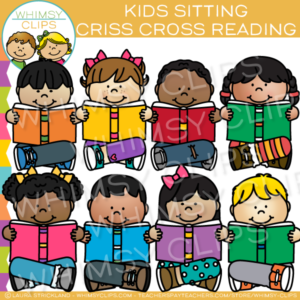 Kids Sitting Criss Cross Reading Clip Art