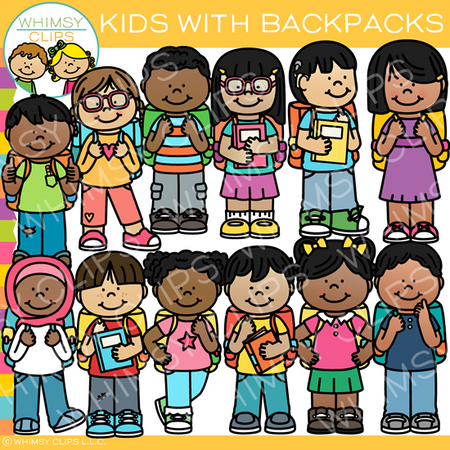 Kids with Backpacks Clip Art