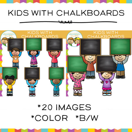 Kids with Chalkboards Clip Art