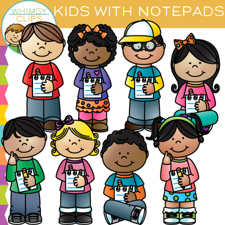 Kids with Notepads Clip Art