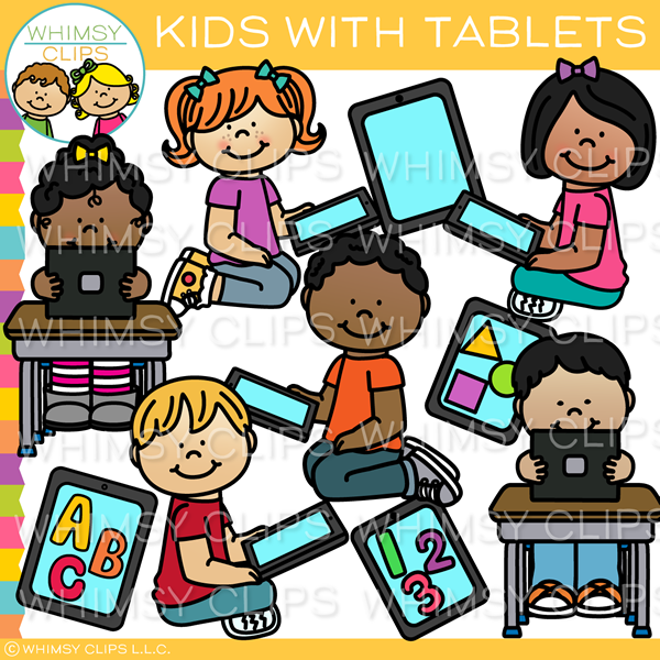 Kids with Tablets Clip Art
