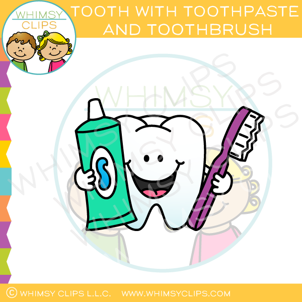 Tooth With Toothpaste and Toothbrush Clip Art
