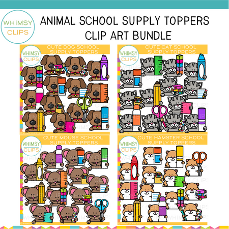 Animal School Supply Toppers Clip Art Bundle