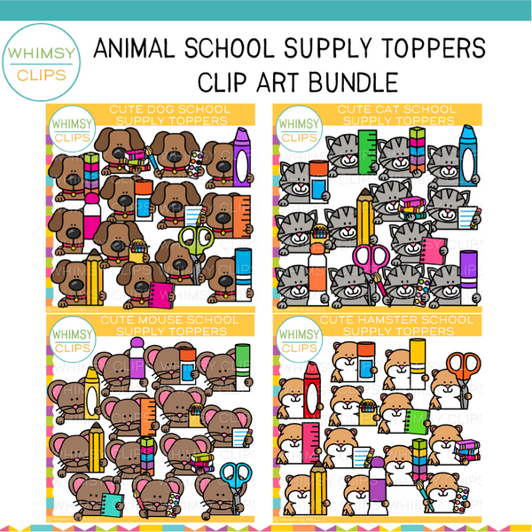 Animal School Supply Toppers Clip Art Bundle