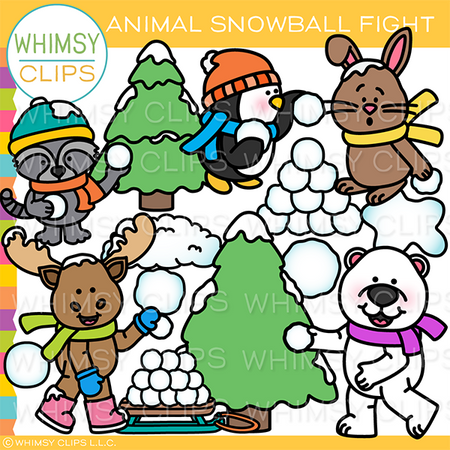Animal Snowball Fight Clip Art