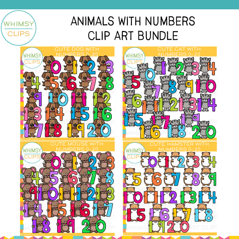Cute Math Animals With Numbers 0-20 Clip Art Bundle, Images ...