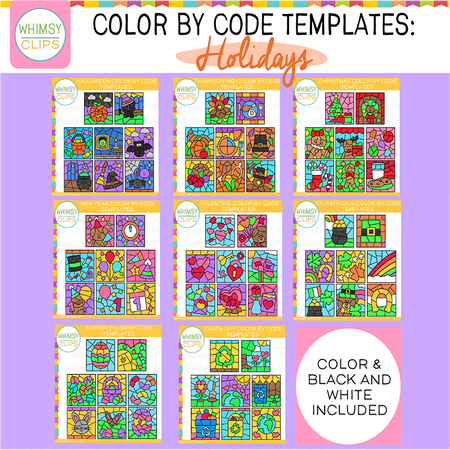 Holiday Color By Code Clip Art Templates