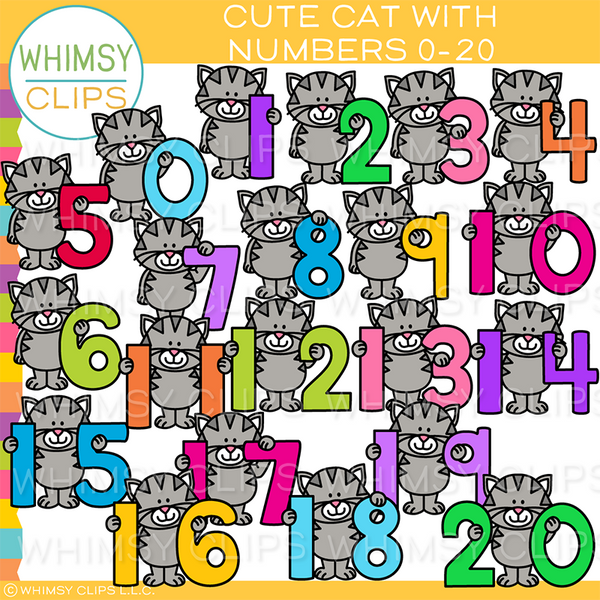 Cute Cat With Numbers Clip Art