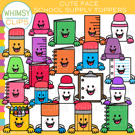 Cute Face School Supply Toppers Clip Art