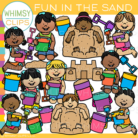 Kids Fun in the Sand at the Beach Clip Art