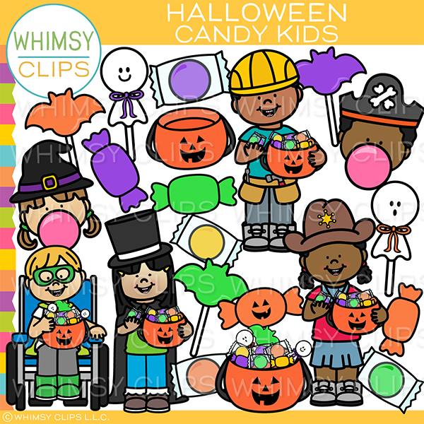 Friendly and Cute Halloween Candy Kids Clip Art – Whimsy Clips