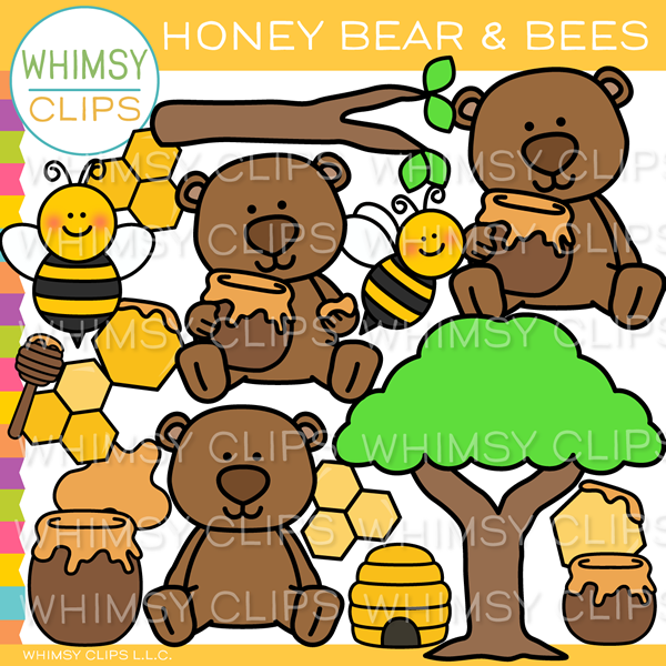 Honey Bear and Bees Clip Art