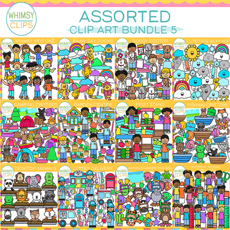 Kids and Animals Assorted Clip Art Bundle Five