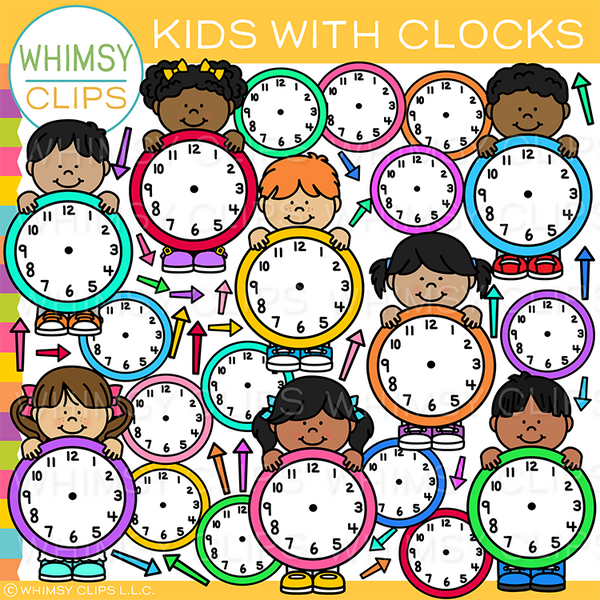 Kids With Clocks Clip Art