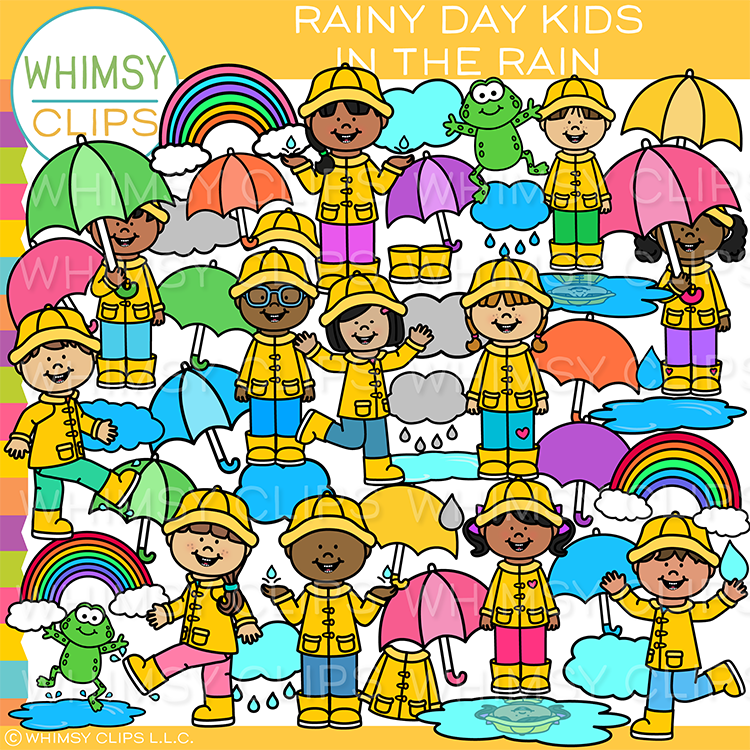 Kids Playing in the Rain Clip Art, Images & Illustrations | Whimsy Clips