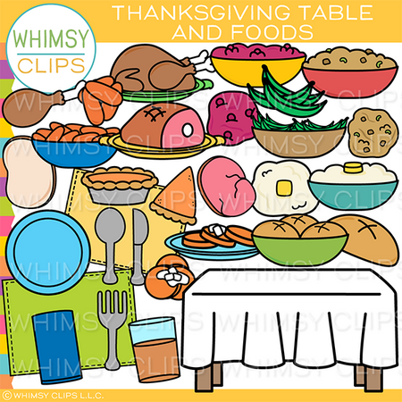 Thanksgiving Dinner Table Foods Clip Art