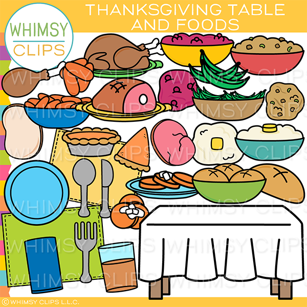 Thanksgiving Dinner Table Foods Clip Art