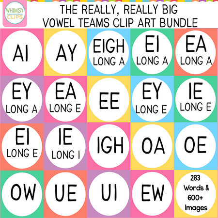 Really Big Vowel Teams Clip Art Growing Bundle