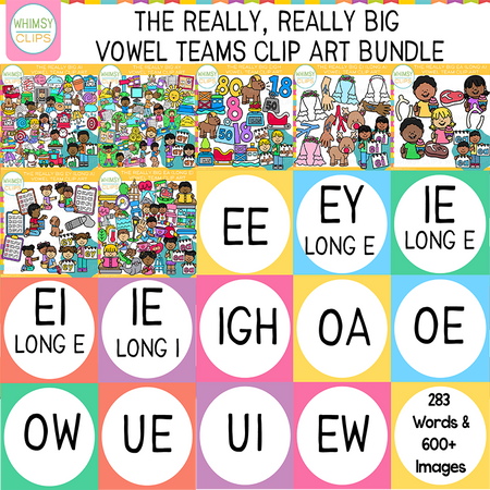 Really Big Vowel Teams Clip Art Growing Bundle