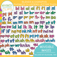 Blends and Digraphs Phonics Cluster Letter Tiles Moveable Clip Art