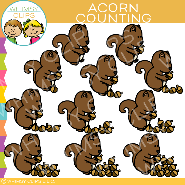 Squirrel and Acorn Counting Clip Art