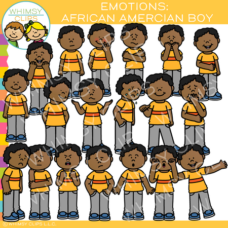 African American Boy Emotions Clip Art