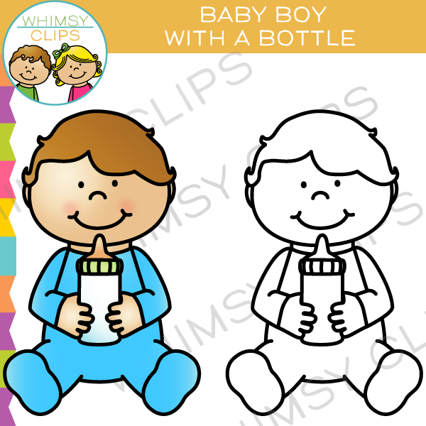 Baby Boy with a Bottle Clip Art