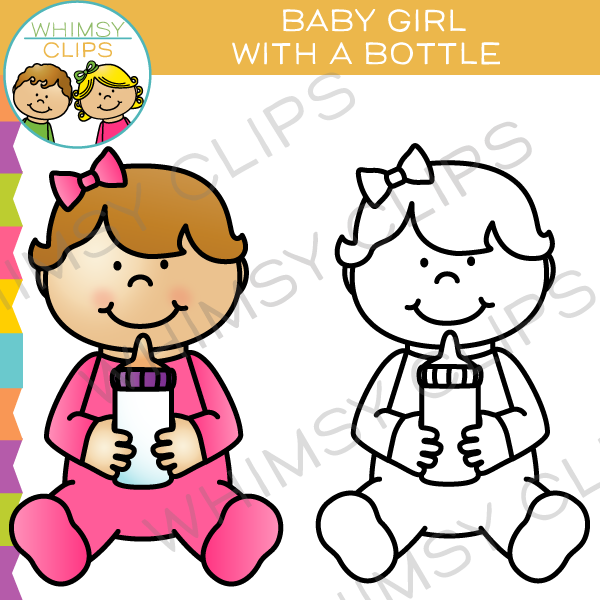 Baby Girl with a Bottle Clip Art