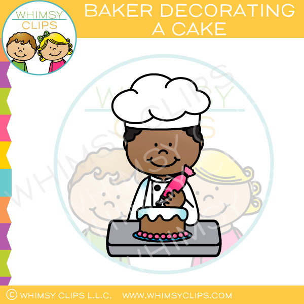 Boy Baker Decorating a Cake Clip Art