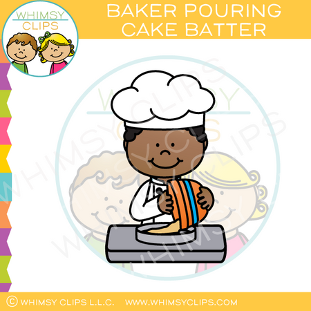 Baker Pouring Cake Batter Into a Pan Clip Art