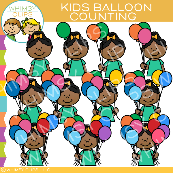 Kids Counting Balloon Clip Art