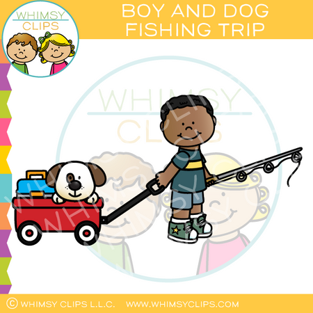 dog on a fishing pole Boy and Dog Fishing Trip Clip Art, Images & Illustrations