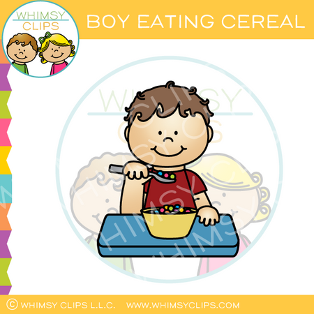Boy Eating Cereal Clip Art