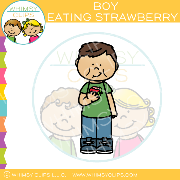 Boy Eating A Strawberry Clip Art