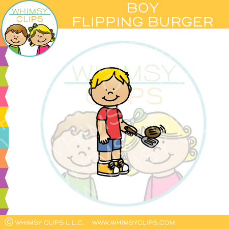 Boy Flipping Burger Clip Art