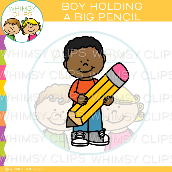 Boy Holding A Big Pencil Clip Art